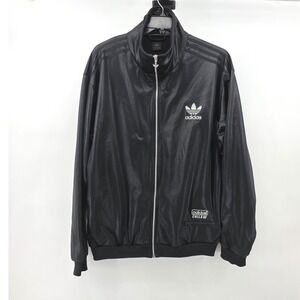 VTG Adidas Chile 62 Black Trefoil Shiny Full Zip Track Jacket Pit 54 (2XL)